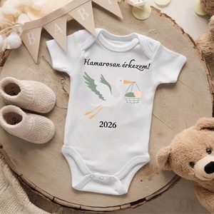 Bababejelentő body gólyás mintával, dátummal, Ruha & Divat, Babaruha & Gyerekruha, Body, , MESKA