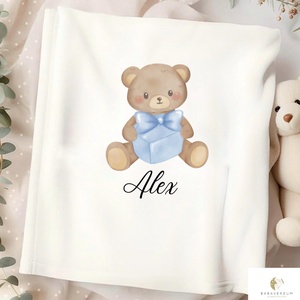 Névre szóló takaró babáknak, kék, mackó mintás mintával - Meska.hu