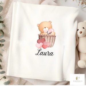 Névre szóló takaró babáknak, szívecskés, mackó mintával, Otthon & Életmód, Babaszoba, gyerekszoba, Babatakaró, gyerek pléd, , MESKA