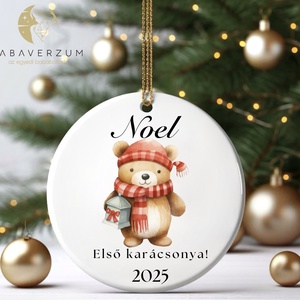 Névre szóló, első karácsonyos dísz, maci mintával, Karácsony, Karácsonyi lakásdekoráció, Karácsonyfadíszek, , MESKA