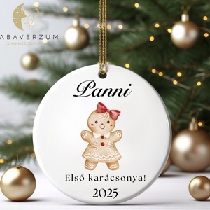 Névre szóló, első karácsonyos dísz, mézeskalács mintával, Karácsony, Karácsonyi lakásdekoráció, Karácsonyfadíszek, , MESKA