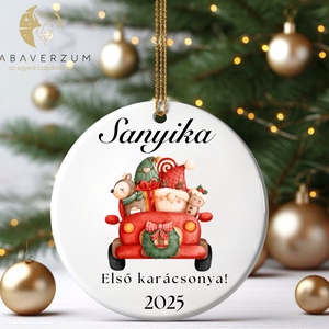 Névre szóló, első karácsonyos dísz, autós mintával, Karácsony, Karácsonyi lakásdekoráció, Karácsonyfadíszek, , MESKA