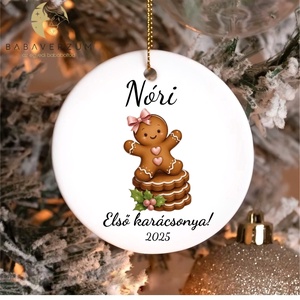 Névre szóló, első karácsonyos dísz, mézeskalács mintával, Karácsony, Karácsonyi lakásdekoráció, Karácsonyfadíszek, , MESKA