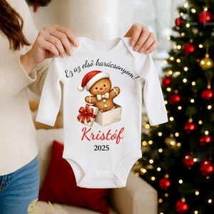 Névre szóló, első karácsonyos body, mézeskalács mintával, Ruha & Divat, Babaruha & Gyerekruha, Body, , MESKA