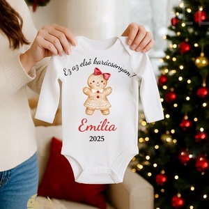 Névre szóló, első karácsonyos body, mézeskalács mintával, Ruha & Divat, Babaruha & Gyerekruha, Body, , MESKA