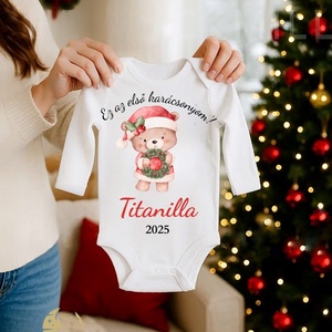Névre szóló, első karácsonyos body, maci mintával, Ruha & Divat, Babaruha & Gyerekruha, Body, , MESKA