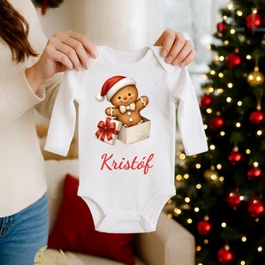 Névre szóló, karácsonyos body, mézeskalács mintával, Ruha & Divat, Babaruha & Gyerekruha, Body, , MESKA