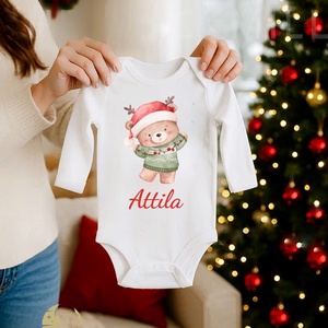 Névre szóló, karácsonyos body, maci mintával, Ruha & Divat, Babaruha & Gyerekruha, Body, , MESKA
