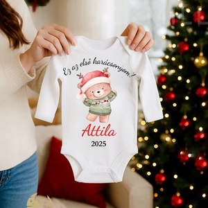 Névre szóló, első karácsonyos body, maci mintával - Meska.hu