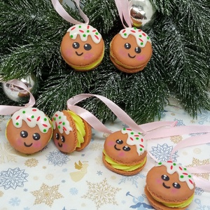 Mázas Mézi Pofi Macaron Karácsonyfadísz szeretettel szett ,gyermekbarát karácsonyfadísz, karácsonyi dekor  - karácsony - karácsonyi lakásdekoráció - karácsonyfadíszek - Meska.hu