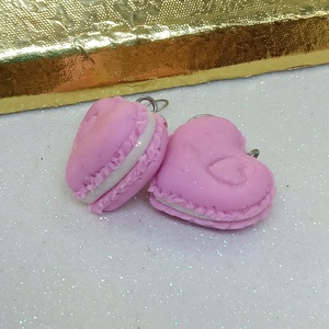 Rózsaszín  Sziv Macaron fülbevaló , Ékszer, Fülbevaló, Lógó fülbevaló, Ékszerkészítés, Gyurma, MESKA