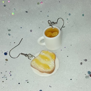 Vajas mézes kenyér citromos teával fülbevaló , Ékszer, Fülbevaló, Lógó fülbevaló, Gyurma, Ékszerkészítés, MESKA