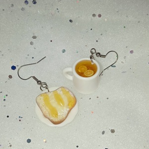Vajas mézes kenyér citromos teával fülbevaló  - ékszer - fülbevaló - lógó fülbevaló - Meska.hu