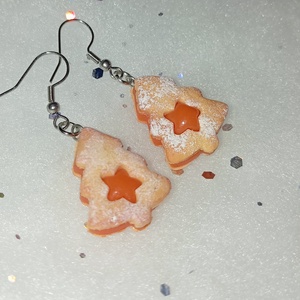 Karácsonyi linzer  fülbevaló  , Ékszer, Fülbevaló, Lógó fülbevaló, Ékszerkészítés, Gyurma, MESKA