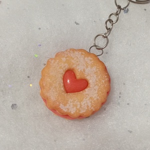 Karácsonyi szívecskés linzer kulcstartó , Táska & Tok, Kulcstartó & Táskadísz, Kulcstartó, Ékszerkészítés, Gyurma, MESKA