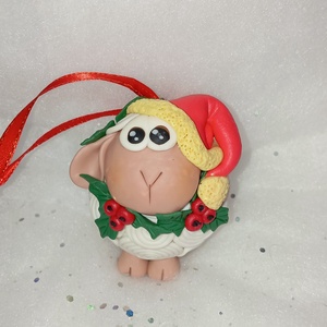 Sapkás Fehér duci bárány  Karácsonyfadísz gyermekbarát karácsonyfa dísz, karácsonyi dekor  - karácsony - karácsonyi lakásdekoráció - karácsonyfadíszek - Meska.hu