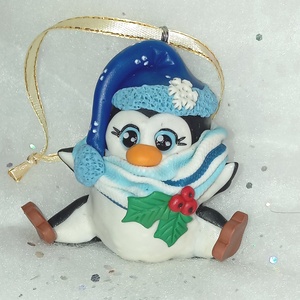 Cuki sapis sálas Pingvin Karácsonyfadísz - Meska.hu