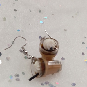 Bubi kávé habbal fülbevaló  , Ékszer, Fülbevaló, Lógó fülbevaló, Ékszerkészítés, Gyurma, MESKA