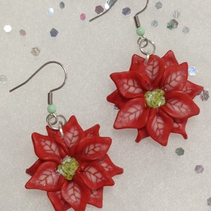 Millefiori Mikulás virág fülbevaló  , Ékszer, Fülbevaló, Lógó fülbevaló, Ékszerkészítés, Gyurma, MESKA