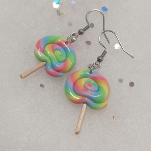 Szivárvány nyalóka fülbevaló , Ékszer, Fülbevaló, Lógó fülbevaló, Gyurma, Ékszerkészítés, MESKA