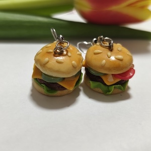 Hamburger fülbevaló , Ékszer, Fülbevaló, Lógó fülbevaló, Gyurma, Ékszerkészítés, MESKA