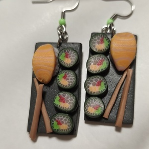 Sushi tál fülbevaló , Ékszer, Fülbevaló, Lógó fülbevaló, Gyurma, Ékszerkészítés, MESKA