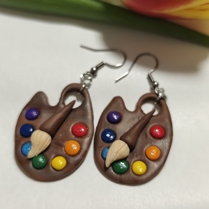 Festő paletta fülbevaló , Ékszer, Fülbevaló, Lógó fülbevaló, Gyurma, Ékszerkészítés, MESKA