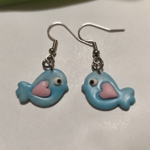 A boldogság kék madárkája fülbevaló , Ékszer, Fülbevaló, Lógó fülbevaló, Gyurma, Ékszerkészítés, MESKA