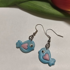 A boldogság kék madárkája fülbevaló  - ékszer - fülbevaló - lógó fülbevaló - Meska.hu