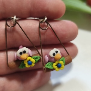 Hintázó madárka fülbevaló , Ékszer, Fülbevaló, Lógó fülbevaló, Gyurma, Ékszerkészítés, MESKA