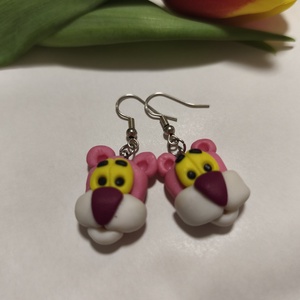 Rózsaszín Párduc gyurma fülbevaló - Meska.hu