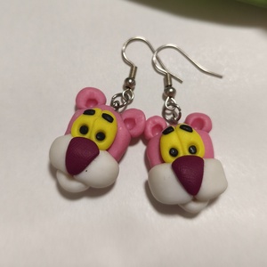 Rózsaszín Párduc gyurma fülbevaló - ékszer - fülbevaló - lógó fülbevaló - Meska.hu