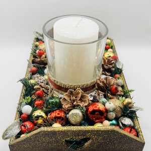 Karácsonyi tálcás asztaldísz tobozokkal - karácsony - karácsonyi lakásdekoráció - ünnepi asztaldekoráció - Meska.hu