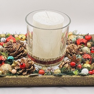 Karácsonyi tálcás asztaldísz tobozokkal - karácsony - karácsonyi lakásdekoráció - ünnepi asztaldekoráció - Meska.hu