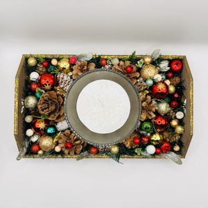 Karácsonyi tálcás asztaldísz tobozokkal - karácsony - karácsonyi lakásdekoráció - ünnepi asztaldekoráció - Meska.hu