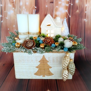 Házikós adventi ajtódísz , Karácsony, Adventi díszek, Adventi asztaldísz, Virágkötés, MESKA