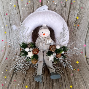 Karácsonyi hóemberes ajtódísz , Karácsony, Adventi díszek, Adventi ajtódísz, Virágkötés, MESKA