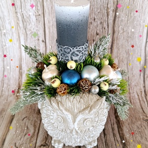 Baglyos karácsonyi asztaldísz , Karácsony, Adventi díszek, Adventi asztaldísz, Virágkötés, MESKA