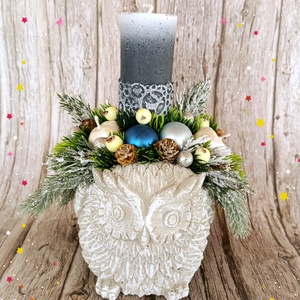 Baglyos karácsonyi asztaldísz  - karácsony - adventi díszek - adventi asztaldísz - Meska.hu