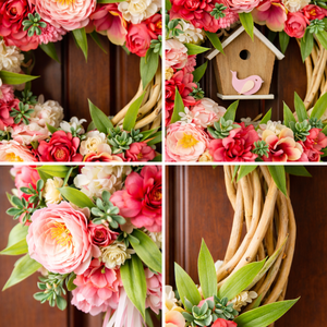 Tavaszi virágkoszorú madárházzal � ajtódísz (26 cm)  - otthon & életmód - dekoráció - ajtó- és ablak dekoráció - ajtódísz & kopogtató - Meska.hu