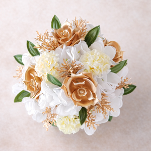 Elegáns arany-fehér virágbox dísz  - otthon & életmód - dekoráció - asztal és polc dekoráció - asztaldísz - Meska.hu