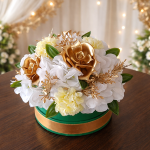 Elegáns arany-fehér virágbox dísz  - otthon & életmód - dekoráció - asztal és polc dekoráció - asztaldísz - Meska.hu