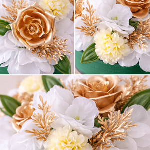 Elegáns arany-fehér virágbox dísz  - otthon & életmód - dekoráció - asztal és polc dekoráció - asztaldísz - Meska.hu