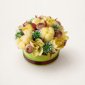 Sárga-zöld virágbox - otthon & életmód - dekoráció - asztal és polc dekoráció - asztaldísz - Meska.hu