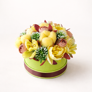Sárga-zöld virágbox - otthon & életmód - dekoráció - asztal és polc dekoráció - asztaldísz - Meska.hu