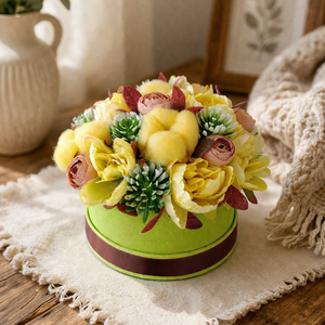 Sárga-zöld virágbox, Otthon & Életmód, Dekoráció, Asztal és polc dekoráció, Asztaldísz, Virágkötés, MESKA