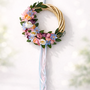 Tavaszi pasztell virágkoszorú � romantikus ajtódísz (22 cm) - Meska.hu