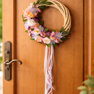 Tavaszi pasztell virágkoszorú � romantikus ajtódísz (22 cm) - otthon & életmód - dekoráció - ajtó- és ablak dekoráció - ablakdísz - Meska.hu