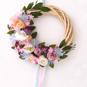 Tavaszi pasztell virágkoszorú � romantikus ajtódísz (22 cm) - otthon & életmód - dekoráció - ajtó- és ablak dekoráció - ablakdísz - Meska.hu