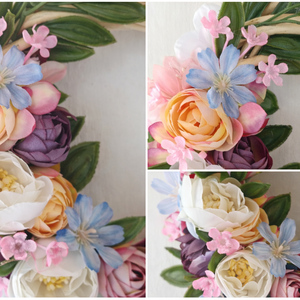 Tavaszi pasztell virágkoszorú � romantikus ajtódísz (22 cm) - otthon & életmód - dekoráció - ajtó- és ablak dekoráció - ablakdísz - Meska.hu